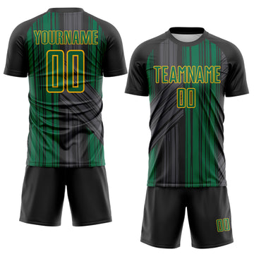 Custom Black Kelly Green-Gold Brush Stroke Fluid Stripes Sublimation Soccer Uniform Jersey
