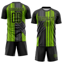 Laden Sie das Bild in den Galerie-Viewer, Custom Black-Neon Green Brush Stroke Fluid Stripes Sublimation Soccer Uniform Jersey
