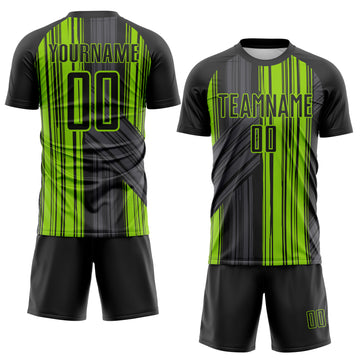 Custom Black-Neon Green Brush Stroke Fluid Stripes Sublimation Soccer Uniform Jersey
