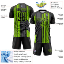 Laden Sie das Bild in den Galerie-Viewer, Custom Black-Neon Green Brush Stroke Fluid Stripes Sublimation Soccer Uniform Jersey
