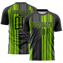 Laden Sie das Bild in den Galerie-Viewer, Custom Black-Neon Green Brush Stroke Fluid Stripes Sublimation Soccer Uniform Jersey
