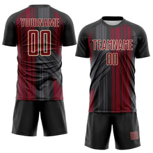 Загрузить изображение в средство просмотра галереи, Custom Black Crimson-Cream Brush Stroke Fluid Stripes Sublimation Soccer Uniform Jersey
