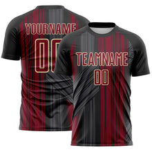 Загрузить изображение в средство просмотра галереи, Custom Black Crimson-Cream Brush Stroke Fluid Stripes Sublimation Soccer Uniform Jersey
