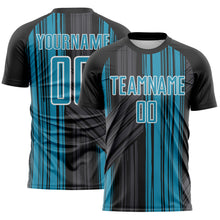Laden Sie das Bild in den Galerie-Viewer, Custom Black Panther Blue-White Brush Stroke Fluid Stripes Sublimation Soccer Uniform Jersey
