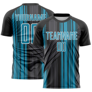 Custom Black Panther Blue-White Brush Stroke Fluid Stripes Sublimation Soccer Uniform Jersey