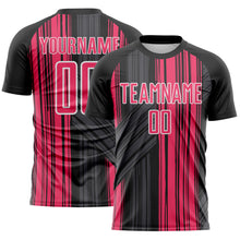 Laden Sie das Bild in den Galerie-Viewer, Custom Black Neon Pink-White Brush Stroke Fluid Stripes Sublimation Soccer Uniform Jersey
