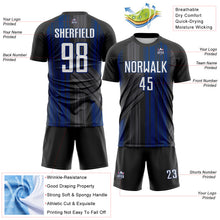 Laden Sie das Bild in den Galerie-Viewer, Custom Black White-US Navy Blue Brush Stroke Fluid Stripes Sublimation Soccer Uniform Jersey
