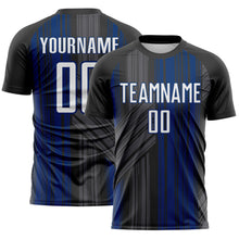 Laden Sie das Bild in den Galerie-Viewer, Custom Black White-US Navy Blue Brush Stroke Fluid Stripes Sublimation Soccer Uniform Jersey
