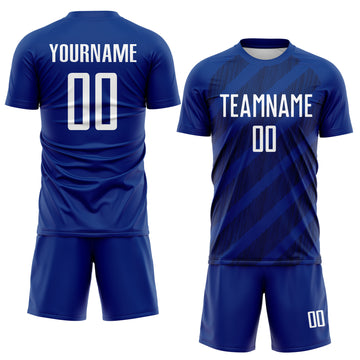 Custom Royal White-Navy Diagonal Stripes Sublimation Soccer Uniform Jersey