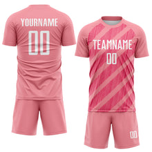 Загрузить изображение в средство просмотра галереи, Custom Medium Pink White-Neon Pink Diagonal Stripes Sublimation Soccer Uniform Jersey

