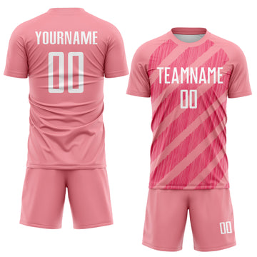 Custom Medium Pink White-Neon Pink Diagonal Stripes Sublimation Soccer Uniform Jersey