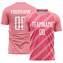 Загрузить изображение в средство просмотра галереи, Custom Medium Pink White-Neon Pink Diagonal Stripes Sublimation Soccer Uniform Jersey
