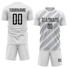 Laden Sie das Bild in den Galerie-Viewer, Custom White Black-Gray Diagonal Stripes Sublimation Soccer Uniform Jersey
