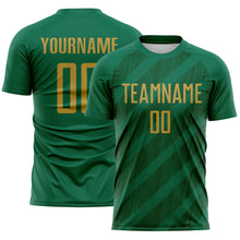 Загрузить изображение в средство просмотра галереи, Custom Kelly Green Old Gold-Green Diagonal Stripes Sublimation Soccer Uniform Jersey
