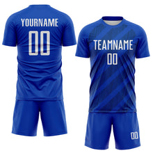 Laden Sie das Bild in den Galerie-Viewer, Custom Thunder Blue White-US Navy Blue Diagonal Stripes Sublimation Soccer Uniform Jersey
