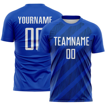 Custom Thunder Blue White-US Navy Blue Diagonal Stripes Sublimation Soccer Uniform Jersey