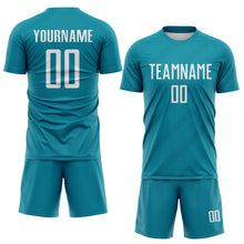 Загрузить изображение в средство просмотра галереи, Custom Teal-White Diagonal Stripes Sublimation Soccer Uniform Jersey
