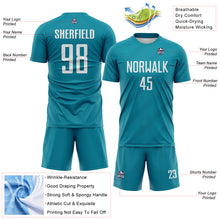 Загрузить изображение в средство просмотра галереи, Custom Teal-White Diagonal Stripes Sublimation Soccer Uniform Jersey
