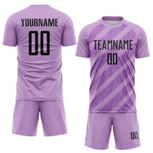 Laden Sie das Bild in den Galerie-Viewer, Custom Light Purple Black-Medium Purple Diagonal Stripes Sublimation Soccer Uniform Jersey
