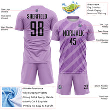 Laden Sie das Bild in den Galerie-Viewer, Custom Light Purple Black-Medium Purple Diagonal Stripes Sublimation Soccer Uniform Jersey
