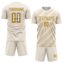 Laden Sie das Bild in den Galerie-Viewer, Custom Cream Old Gold-City Cream Diagonal Stripes Sublimation Soccer Uniform Jersey
