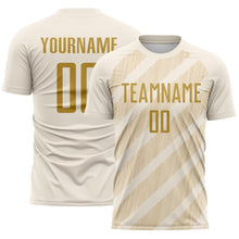 Laden Sie das Bild in den Galerie-Viewer, Custom Cream Old Gold-City Cream Diagonal Stripes Sublimation Soccer Uniform Jersey
