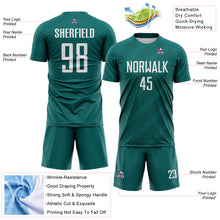 Laden Sie das Bild in den Galerie-Viewer, Custom Teal White-Midnight Green Diagonal Stripes Sublimation Soccer Uniform Jersey
