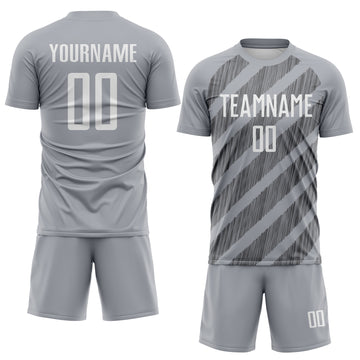 Custom Gray White-Steel Gray Diagonal Stripes Sublimation Soccer Uniform Jersey