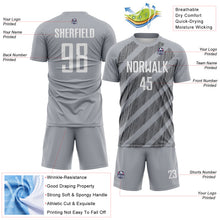 Laden Sie das Bild in den Galerie-Viewer, Custom Gray White-Steel Gray Diagonal Stripes Sublimation Soccer Uniform Jersey

