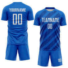 Laden Sie das Bild in den Galerie-Viewer, Custom Blue White-Royal Diagonal Stripes Sublimation Soccer Uniform Jersey
