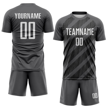 Custom Steel Gray White-Black Diagonal Stripes Sublimation Soccer Uniform Jersey