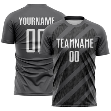 Custom Steel Gray White-Black Diagonal Stripes Sublimation Soccer Uniform Jersey