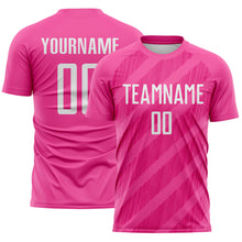 Laden Sie das Bild in den Galerie-Viewer, Custom Pink White-Hot Pink Diagonal Stripes Sublimation Soccer Uniform Jersey
