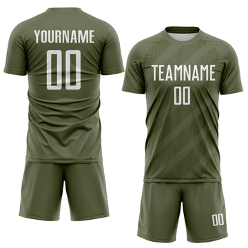 Custom Olive-White Diagonal Stripes Sublimation Soccer Uniform Jersey