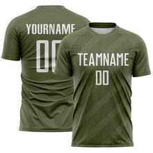 Laden Sie das Bild in den Galerie-Viewer, Custom Olive-White Diagonal Stripes Sublimation Soccer Uniform Jersey
