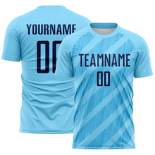 Laden Sie das Bild in den Galerie-Viewer, Custom Sky Blue-Navy Diagonal Stripes Sublimation Soccer Uniform Jersey
