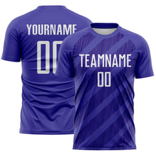 Laden Sie das Bild in den Galerie-Viewer, Custom Dark Purple-White Diagonal Stripes Sublimation Soccer Uniform Jersey
