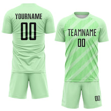 Laden Sie das Bild in den Galerie-Viewer, Custom Pea Green-Black Diagonal Stripes Sublimation Soccer Uniform Jersey
