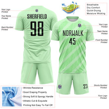 Laden Sie das Bild in den Galerie-Viewer, Custom Pea Green-Black Diagonal Stripes Sublimation Soccer Uniform Jersey

