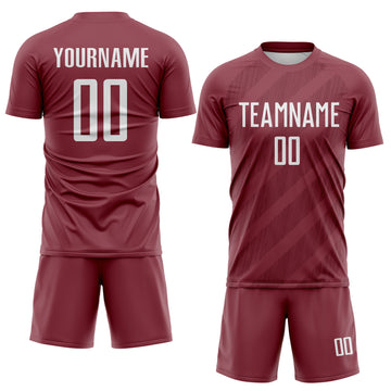 Custom Burgundy-White Diagonal Stripes Sublimation Soccer Uniform Jersey