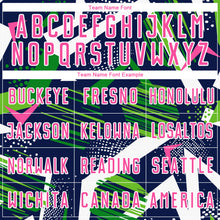 Load image into Gallery viewer, Custom Navy Pink Green-White Geometric Asymmetry Shatter Sublimation Soccer Uniform Jersey
