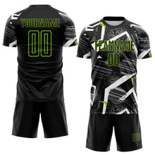 Laden Sie das Bild in den Galerie-Viewer, Custom Black Gray-Neon Green Geometric Asymmetry Shatter Sublimation Soccer Uniform Jersey
