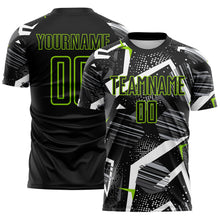 Laden Sie das Bild in den Galerie-Viewer, Custom Black Gray-Neon Green Geometric Asymmetry Shatter Sublimation Soccer Uniform Jersey
