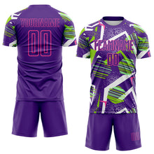 Laden Sie das Bild in den Galerie-Viewer, Custom Purple Green White-Pink Geometric Asymmetry Shatter Sublimation Soccer Uniform Jersey
