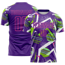 Laden Sie das Bild in den Galerie-Viewer, Custom Purple Green White-Pink Geometric Asymmetry Shatter Sublimation Soccer Uniform Jersey

