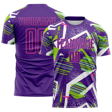 Custom Purple Green White-Pink Geometric Asymmetry Shatter Sublimation Soccer Uniform Jersey