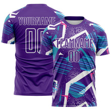 Load image into Gallery viewer, Custom Purple Blue Pink-White Geometric Asymmetry Shatter Sublimation Soccer Uniform Jersey
