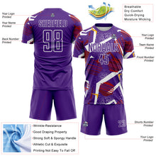 Laden Sie das Bild in den Galerie-Viewer, Custom Purple Red Gold-White Geometric Asymmetry Shatter Sublimation Soccer Uniform Jersey

