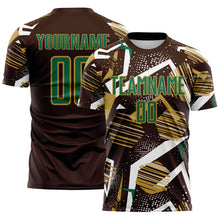 Load image into Gallery viewer, Custom Brown Kelly Green White-Old Gold Geometric Asymmetry Shatter Sublimation Soccer Uniform Jersey
