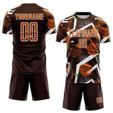 Load image into Gallery viewer, Custom Brown Texas Orange Neon Green-White Geometric Asymmetry Shatter Sublimation Soccer Uniform Jersey
